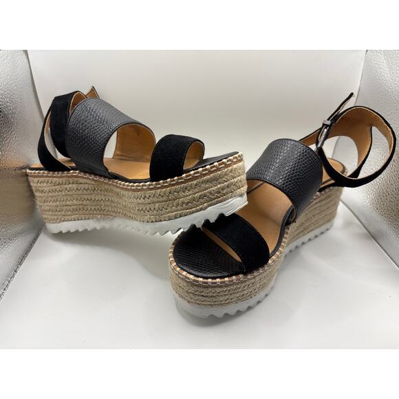 Crown Vintage Daylen Black Suede Espadrille Wedge Sandals - Picture 3 of 5